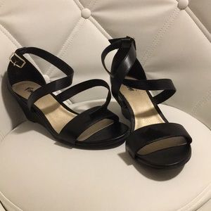 Black Strappy Wedge Sandals
